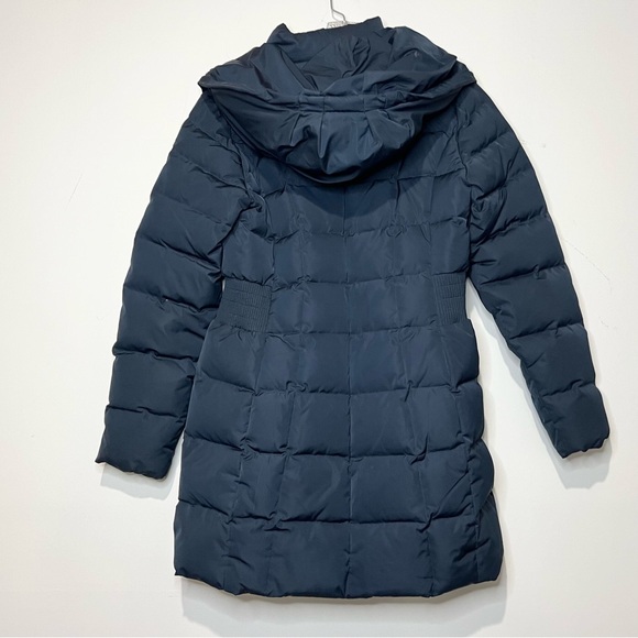 Cole Haan Women's 40" Signature Hooded Taffeta Down Coat Sz S Elastic Waist Navy - Picture 8 of 15